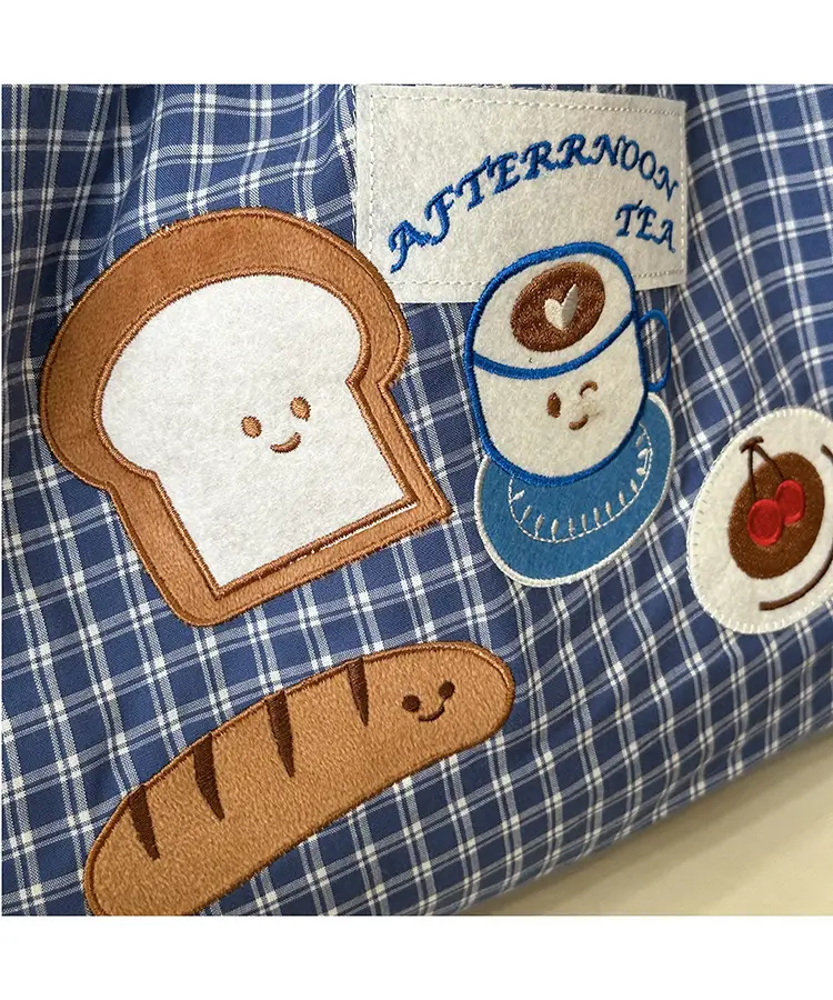 Cute Puppy Canvas Bag Blue Checkered Large Capacity — feature 6