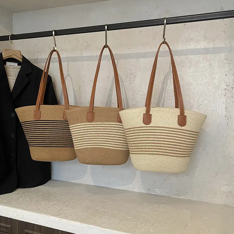 Women's Pastoral Woven Shoulder Bag with French Bow Handle - Image 7