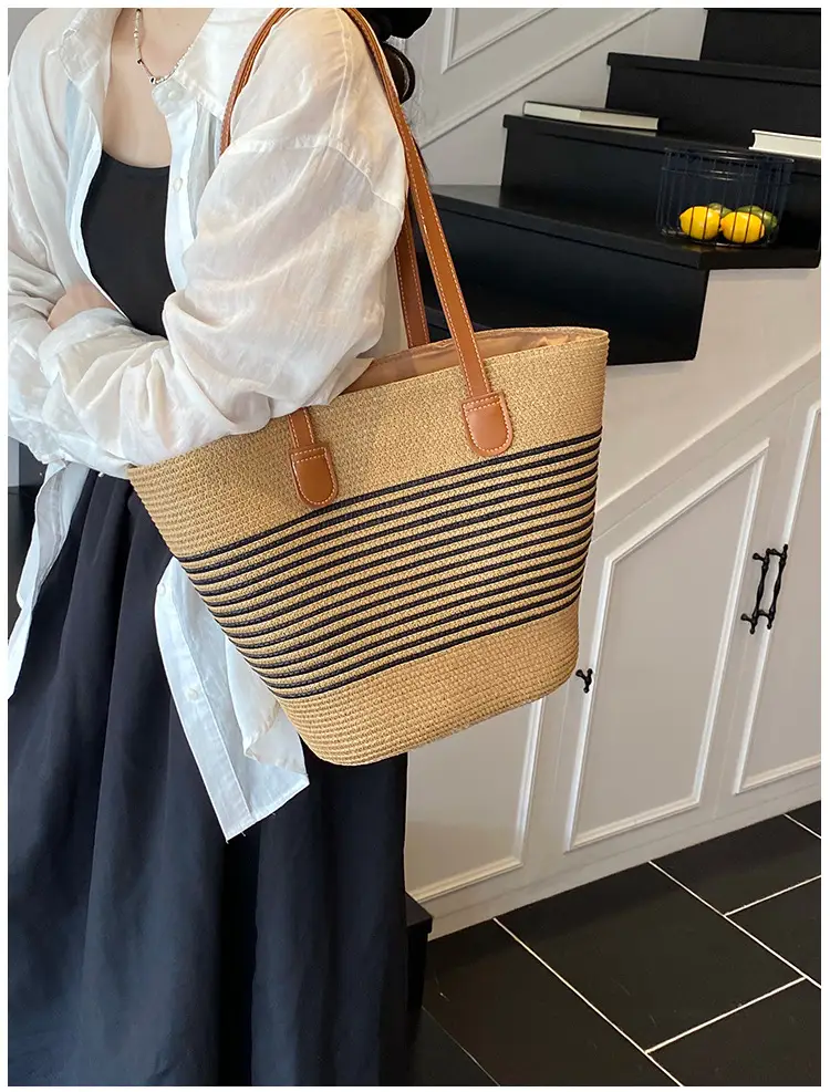 Women's Pastoral Woven Shoulder Bag with French Bow Handle — feature 13