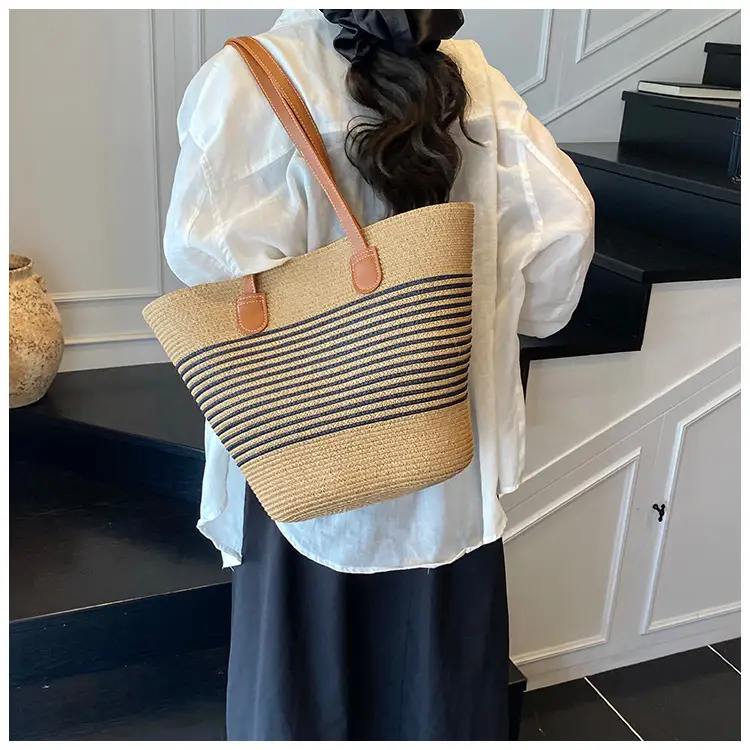 Women's Pastoral Woven Shoulder Bag with French Bow Handle — feature 15