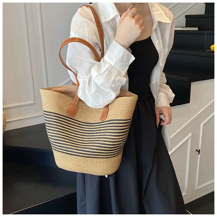Women's Pastoral Woven Shoulder Bag with French Bow Handle — feature 20