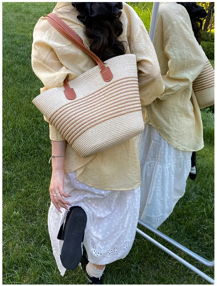 Women's Pastoral Woven Shoulder Bag with French Bow Handle — feature 21