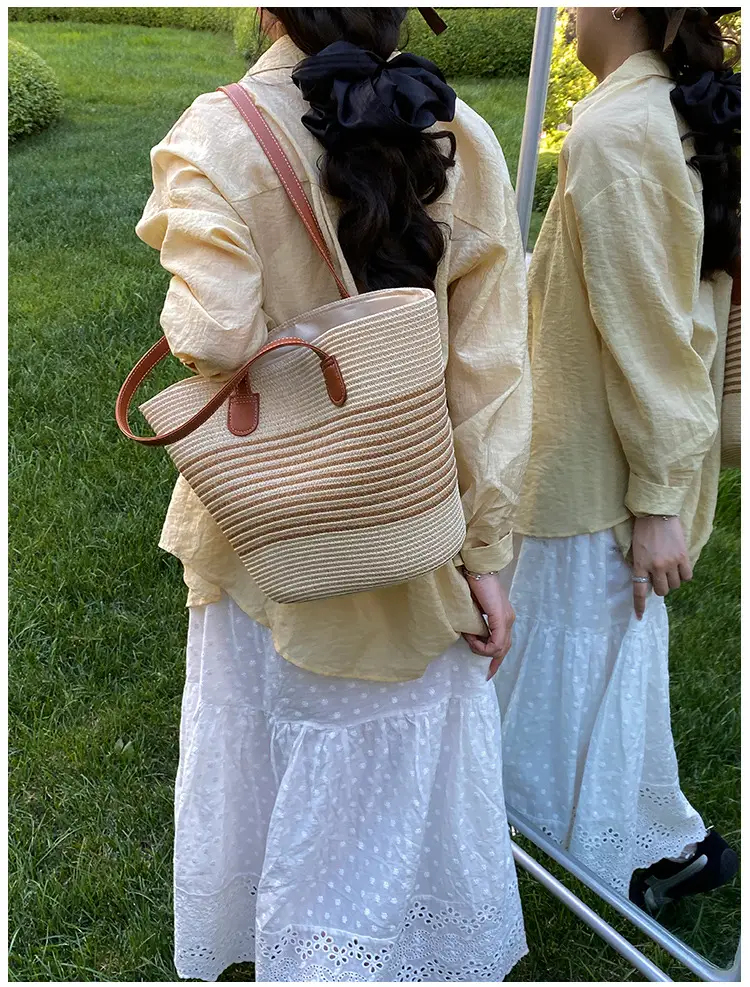 Women's Pastoral Woven Shoulder Bag with French Bow Handle — feature 22