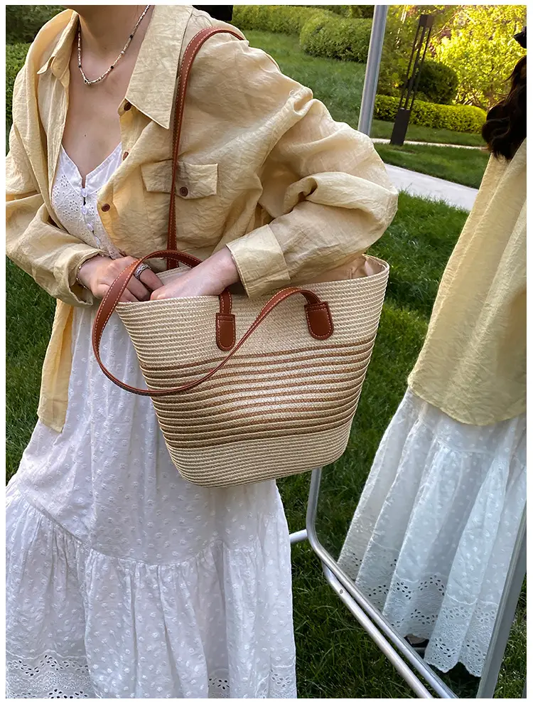 Women's Pastoral Woven Shoulder Bag with French Bow Handle — feature 23