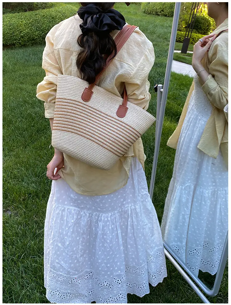 Women's Pastoral Woven Shoulder Bag with French Bow Handle — feature 24