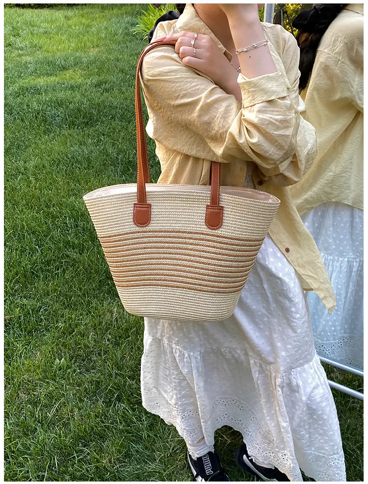Women's Pastoral Woven Shoulder Bag with French Bow Handle — feature 25
