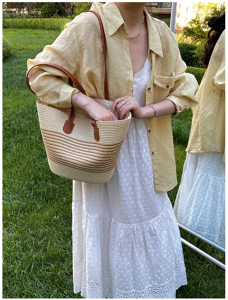 Women's Pastoral Woven Shoulder Bag with French Bow Handle — feature 26