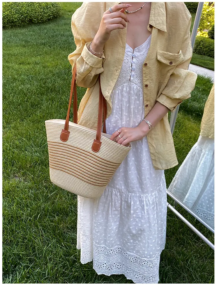 Women's Pastoral Woven Shoulder Bag with French Bow Handle — feature 27