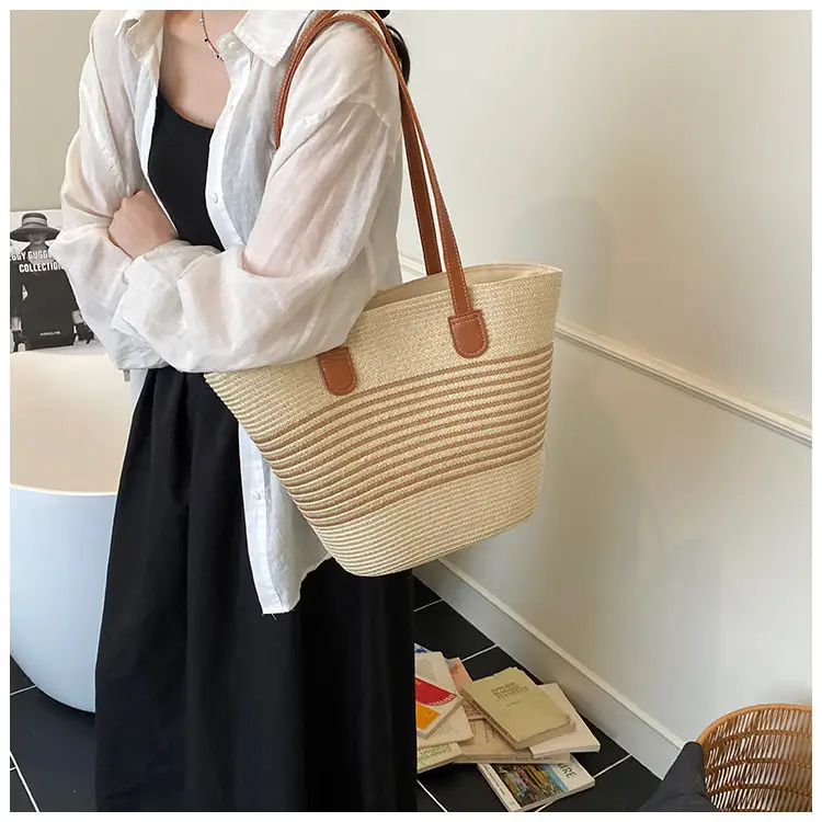 Women's Pastoral Woven Shoulder Bag with French Bow Handle — feature 28