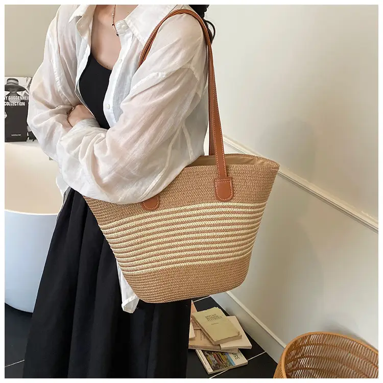 Women's Pastoral Woven Shoulder Bag with French Bow Handle — feature 30