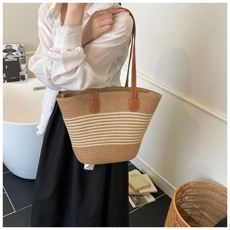 Women's Pastoral Woven Shoulder Bag with French Bow Handle — feature 31