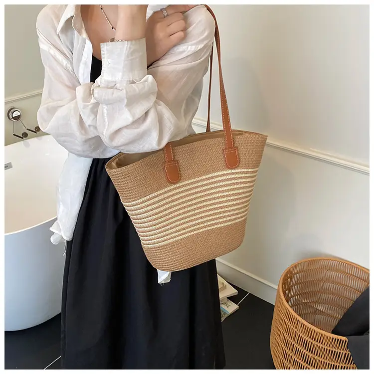Women's Pastoral Woven Shoulder Bag with French Bow Handle — feature 34