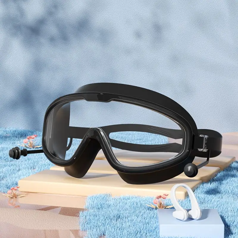 Children's Swimming Goggles, Anti-Fog, High-Definition Swimming Goggles, High-Definition, Eye-Friendly Adult Swimming Goggles, Silicone Nose Clip Earplugs, Large-Frame Swimming Goggles