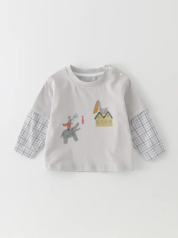 Baby T-Shirt Grey Cartoon Long Sleeve Autumn Boys