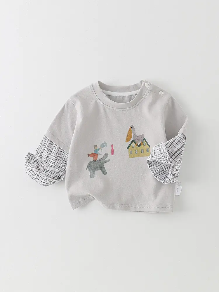 Baby T-Shirt Grey Cartoon Long Sleeve Autumn Boys