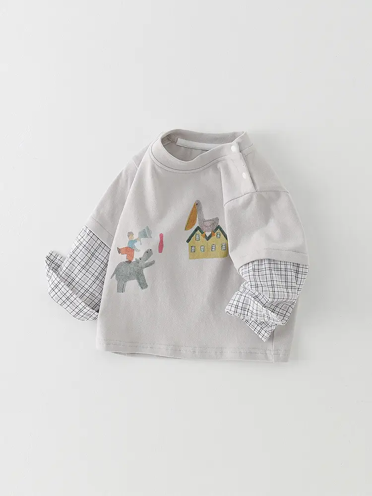 Baby T-Shirt Grey Cartoon Long Sleeve Autumn Boys