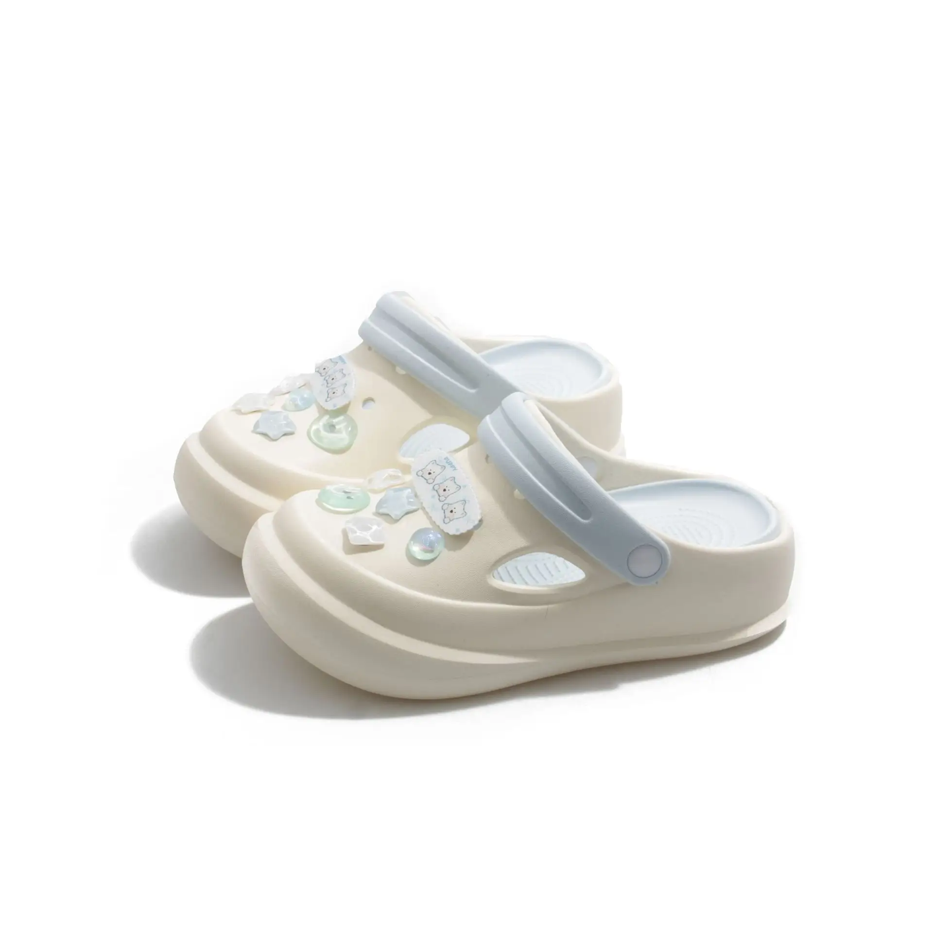 2025 Spring Croc Shoes Women Beige Heart Decor