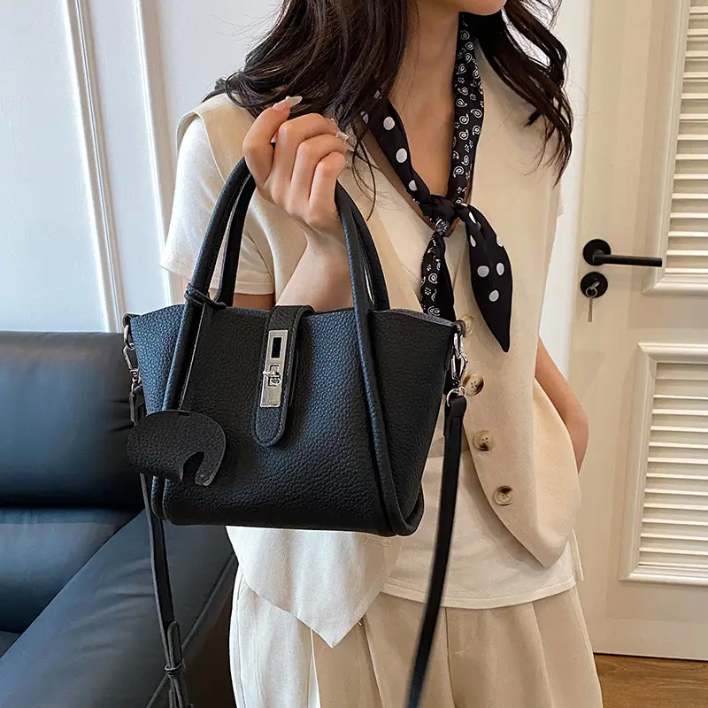 Women's Beige Leather Crossbody Tote Bag with Top Handle - Image 10
