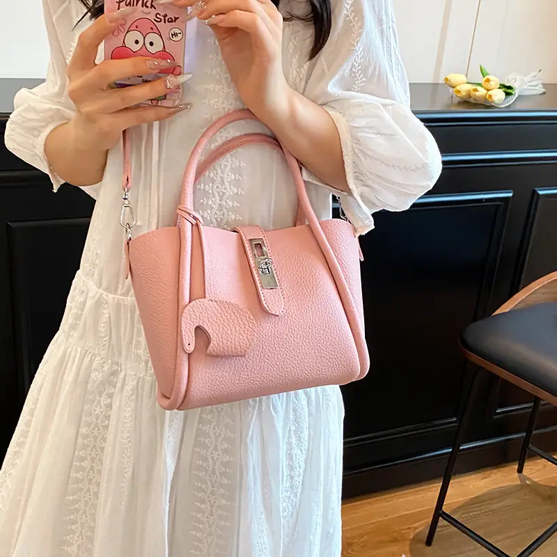 Women's Beige Leather Crossbody Tote Bag with Top Handle - Image 11