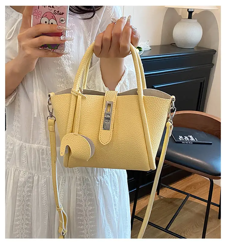 Women's Beige Leather Crossbody Tote Bag with Top Handle — feature 1