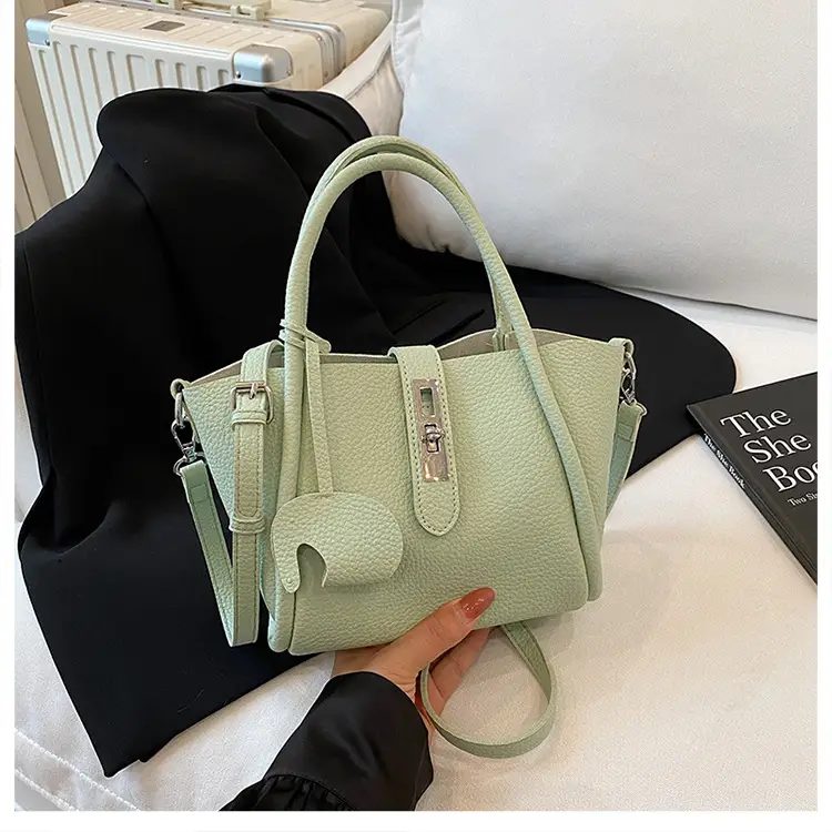 Women's Beige Leather Crossbody Tote Bag with Top Handle — feature 11