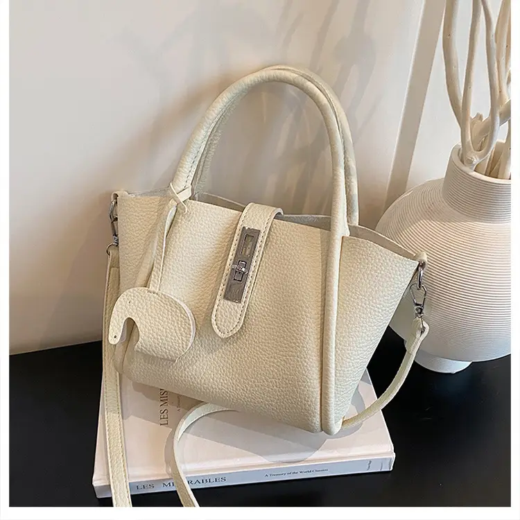 Women's Beige Leather Crossbody Tote Bag with Top Handle — feature 12
