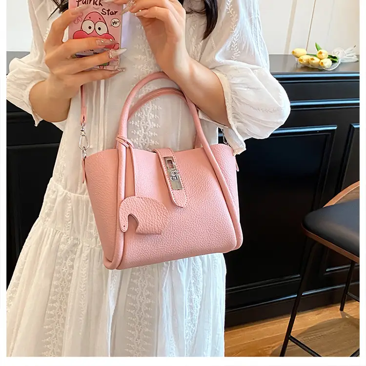 Women's Beige Leather Crossbody Tote Bag with Top Handle — feature 19