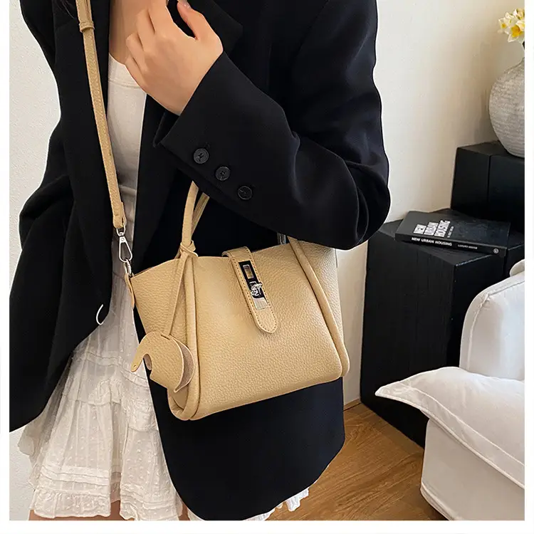 Women's Beige Leather Crossbody Tote Bag with Top Handle — feature 21