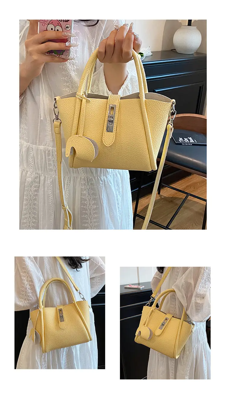 Women's Beige Leather Crossbody Tote Bag with Top Handle — feature 4