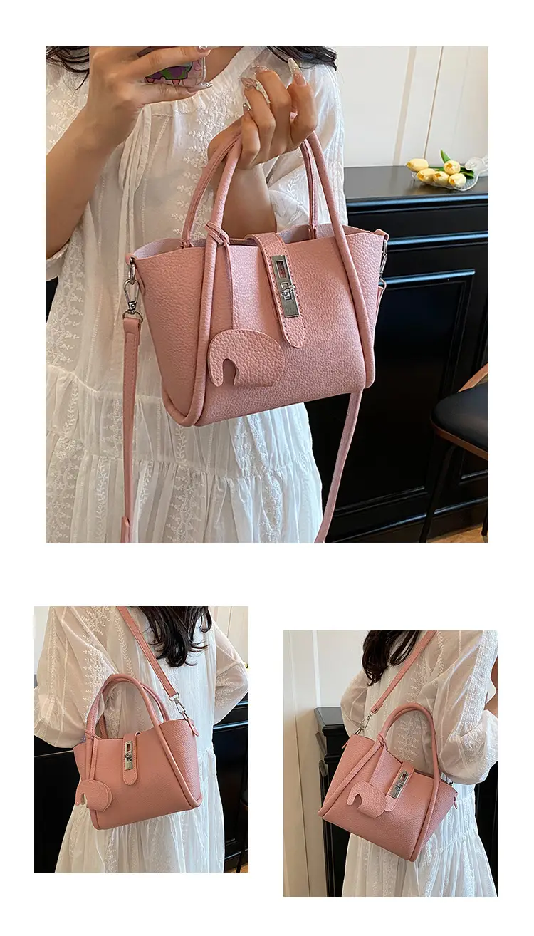 Women's Beige Leather Crossbody Tote Bag with Top Handle — feature 5