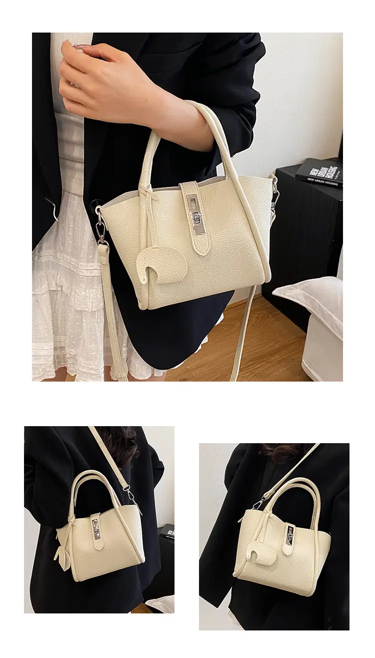 Women's Beige Leather Crossbody Tote Bag with Top Handle — feature 9