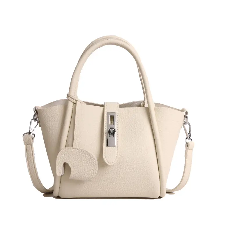 Women's Beige Leather Crossbody Tote Bag with Top Handle - Image 2