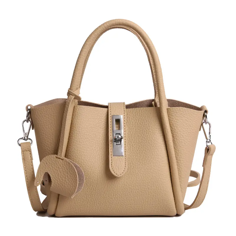 Women's Beige Leather Crossbody Tote Bag with Top Handle - Image 5
