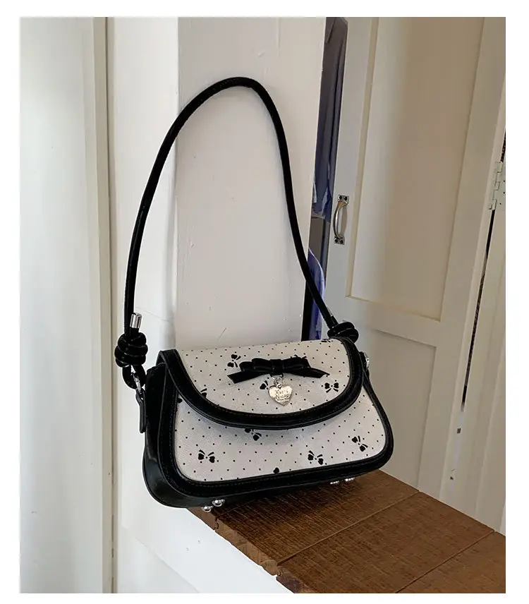 Women's Bow Armpit Crossbody Bag Black White Pattern — feature 12