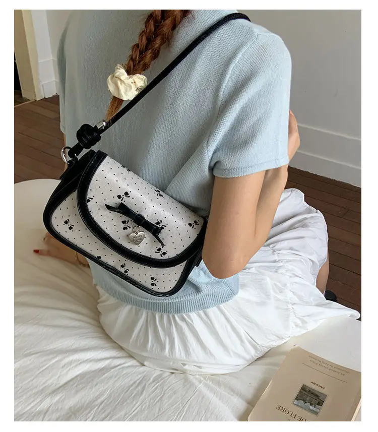 Women's Bow Armpit Crossbody Bag Black White Pattern — feature 13