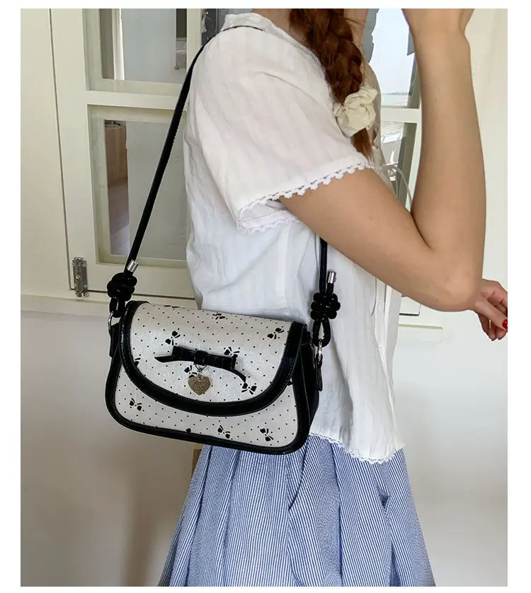 Women's Bow Armpit Crossbody Bag Black White Pattern — feature 20
