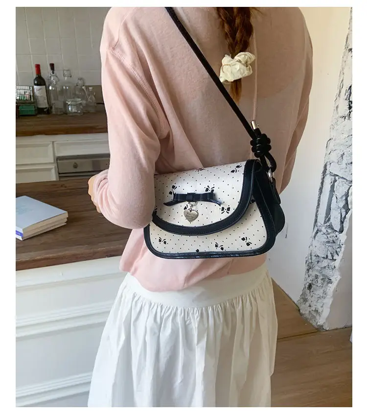 Women's Bow Armpit Crossbody Bag Black White Pattern — feature 23