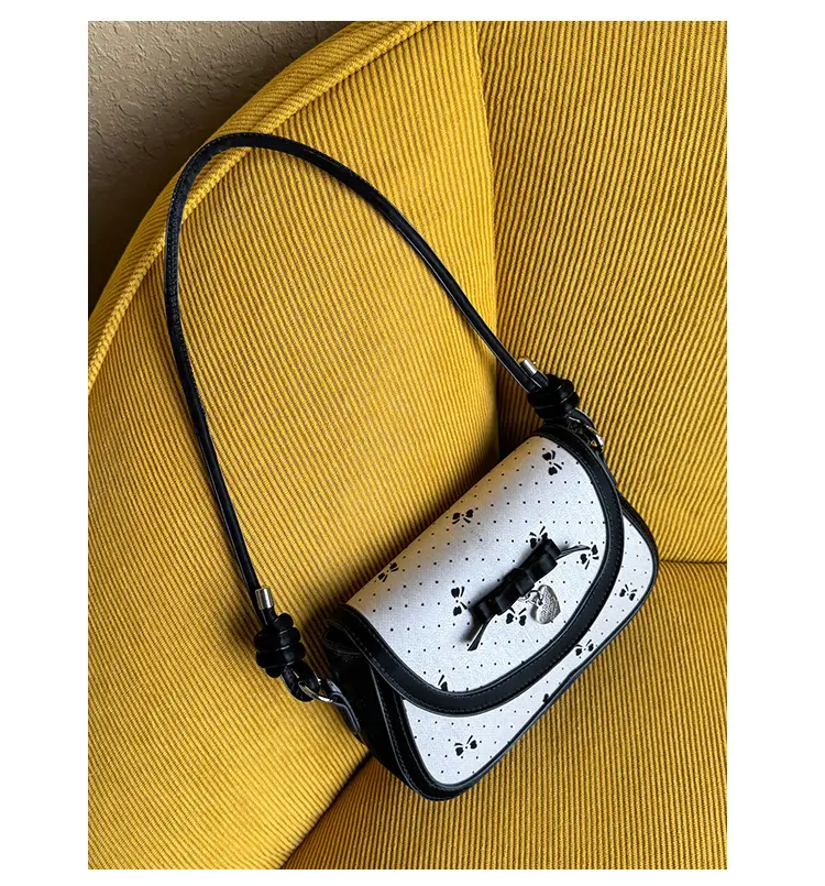 Women's Bow Armpit Crossbody Bag Black White Pattern — feature 28