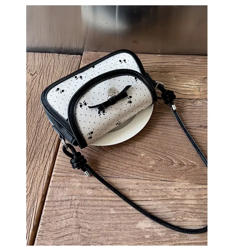 Women's Bow Armpit Crossbody Bag Black White Pattern — feature 33