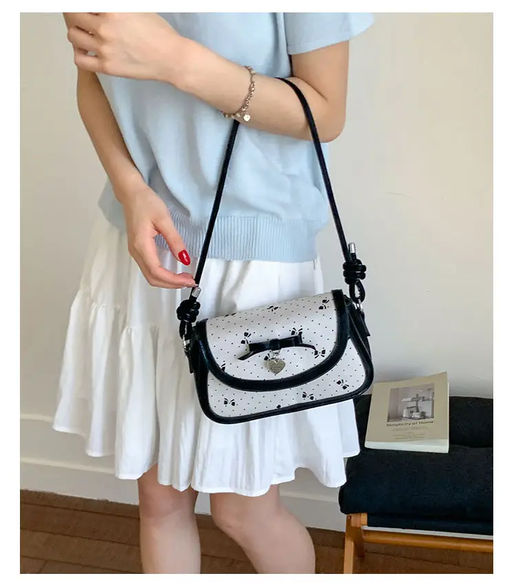 Women's Bow Armpit Crossbody Bag Black White Pattern — feature 7
