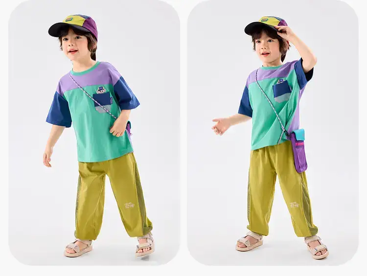 Dudu Boys Summer T-Shirt Set Blue Green Kids Suit — feature 26
