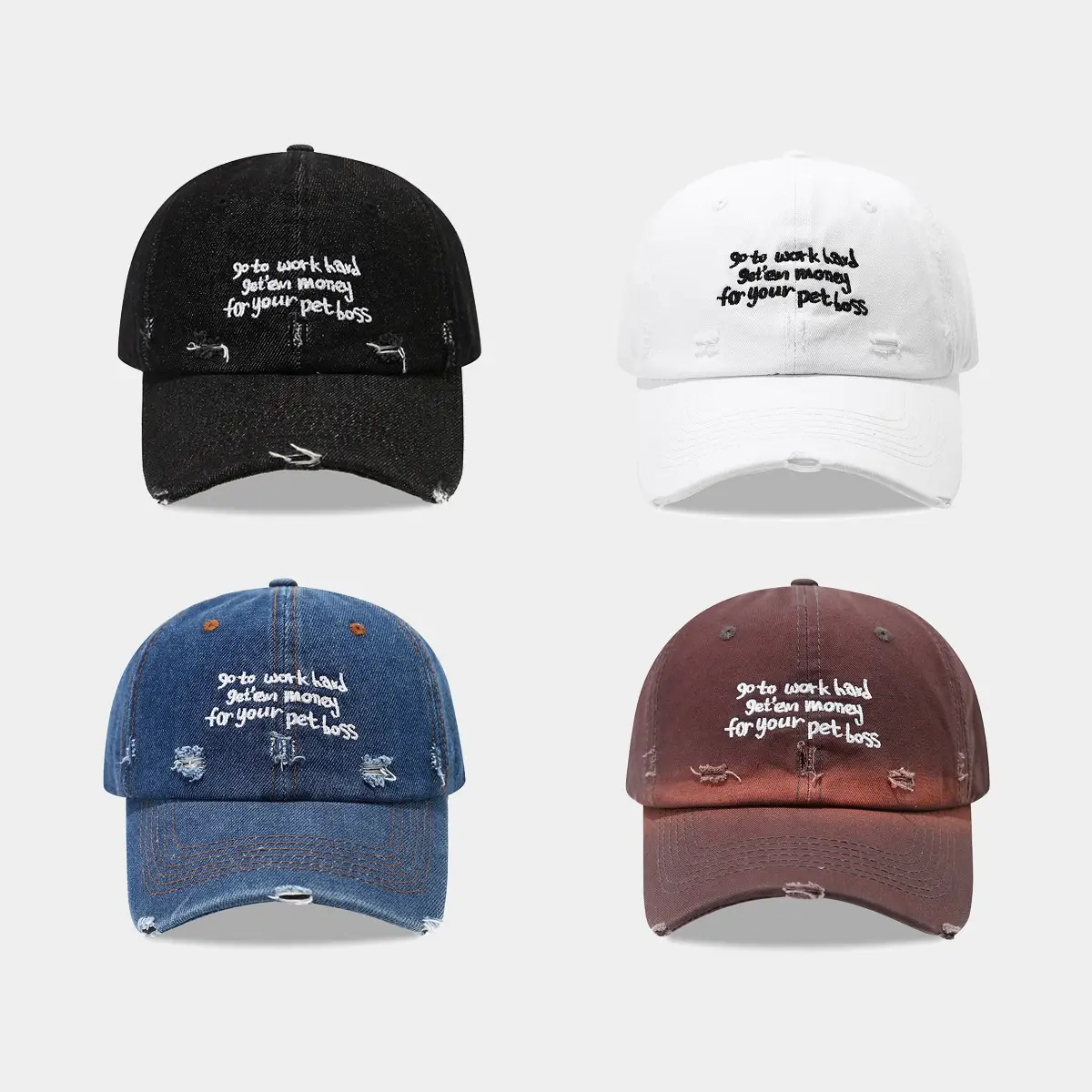 Retro Distressed Letter Baseball Cap for Men Women Denim - Image 5