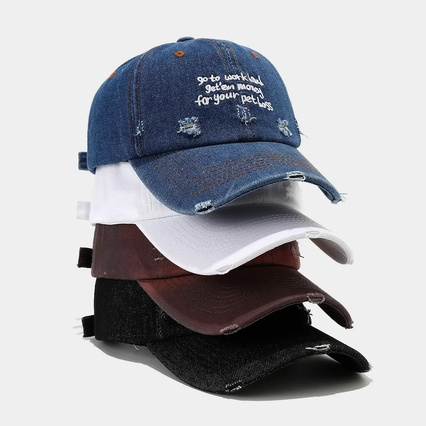 Retro Distressed Letter Baseball Cap for Men Women Denim - Image 6
