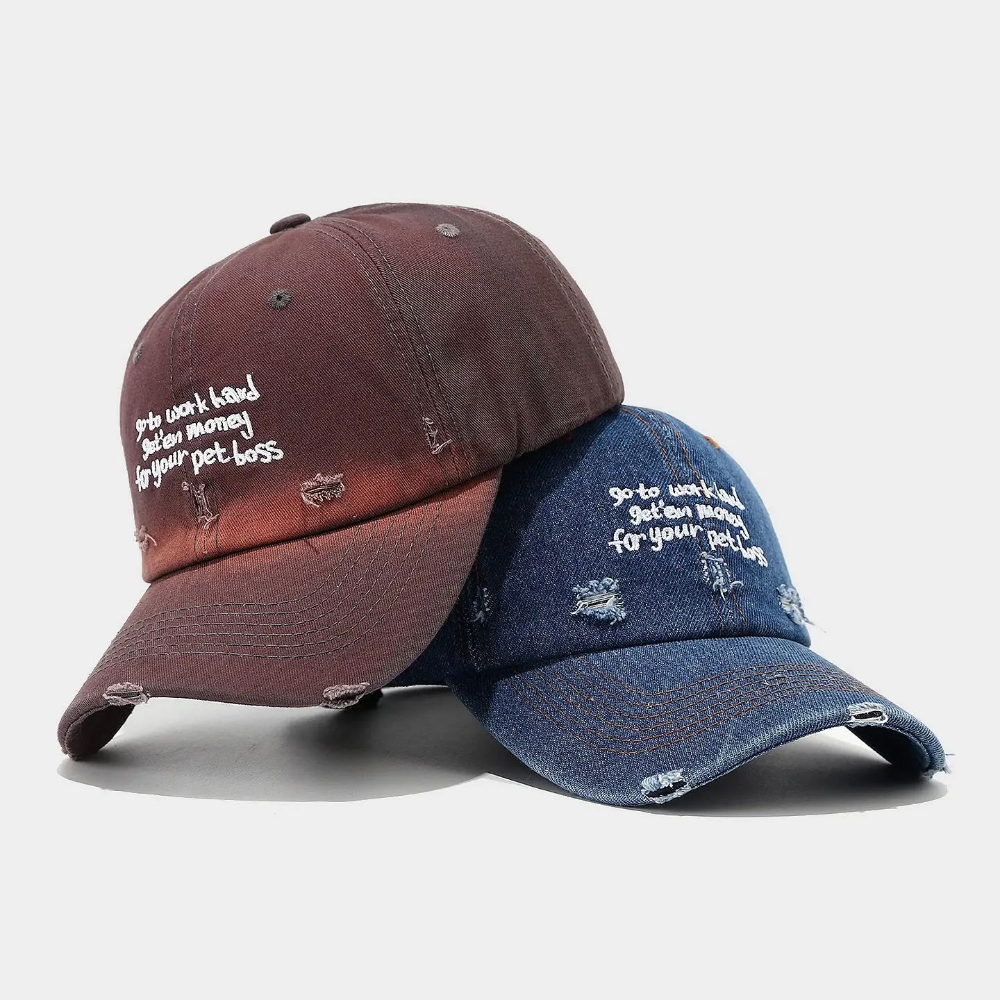 Retro Distressed Letter Baseball Cap for Men Women Denim - Image 7