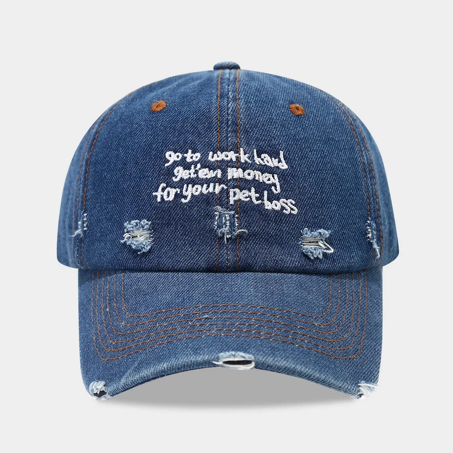 Retro Distressed Letter Baseball Cap for Men Women Denim - Image 4