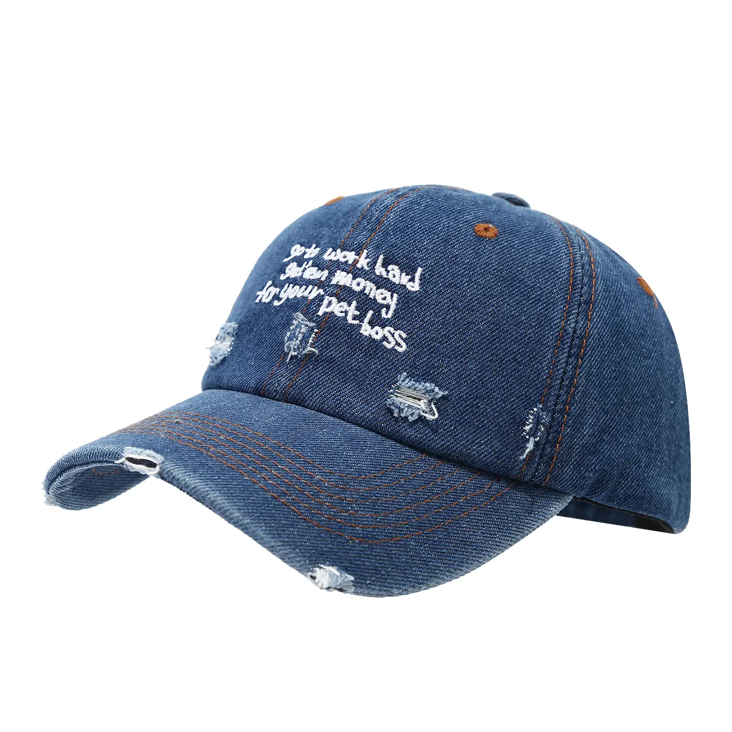 Retro Distressed Letter Baseball Cap for Men Women Denim - Image 8