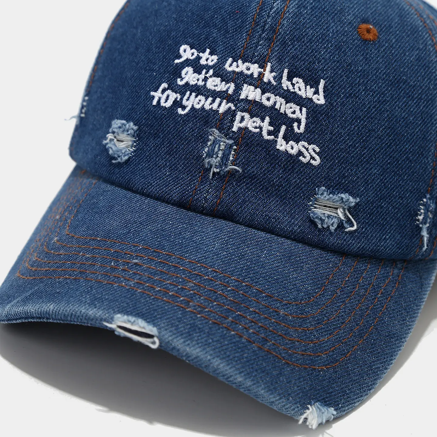 Retro Distressed Letter Baseball Cap for Men Women Denim — feature 10