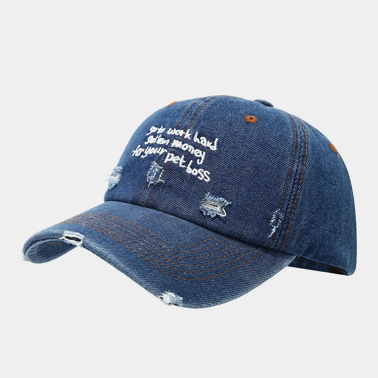 Retro Distressed Letter Baseball Cap for Men Women Denim — feature 9