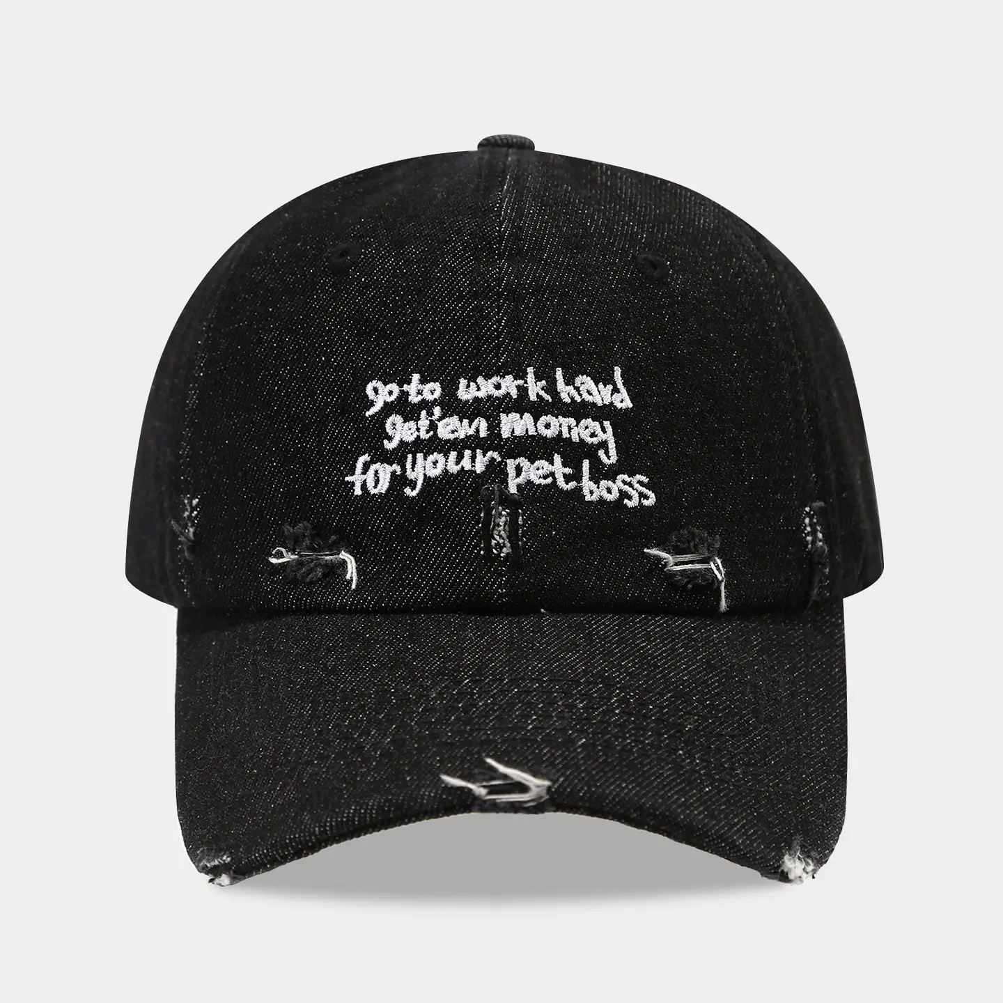 Retro Distressed Letter Baseball Cap for Men Women Denim