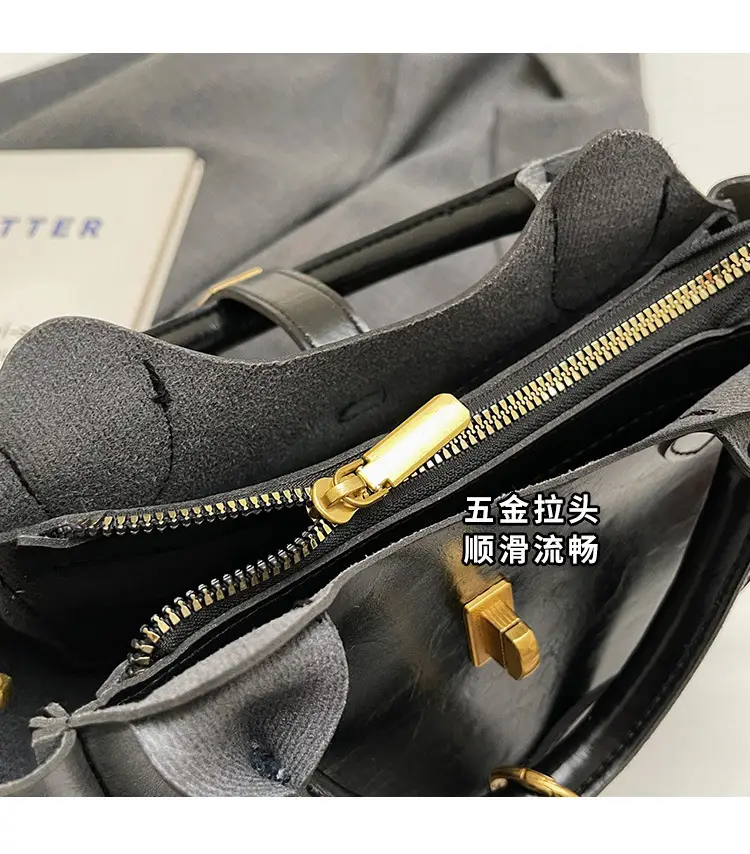 Women's Brown Leather Shoulder Bag with Gold Plated Handles — feature 7